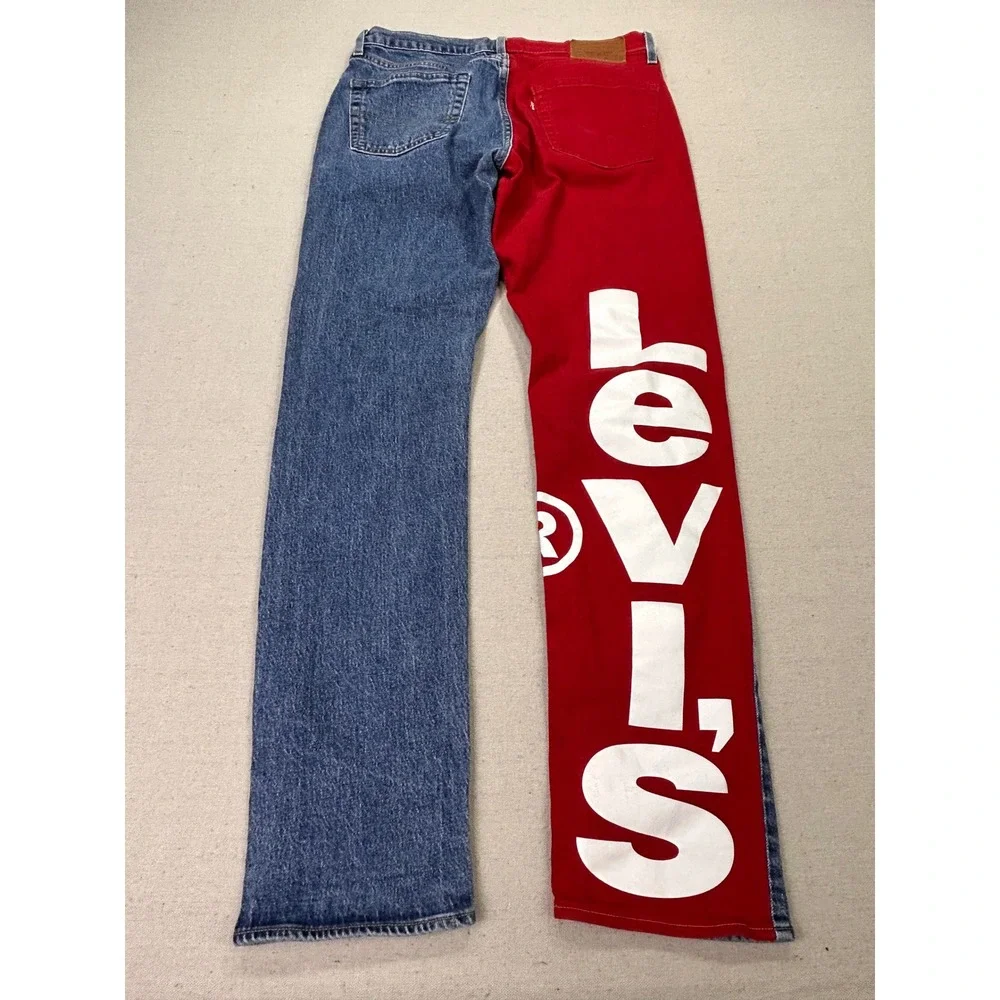 Levis Premium 541 BIG E Jeans Mens 32x34 Split Leg Blue Red Logo Graphic
